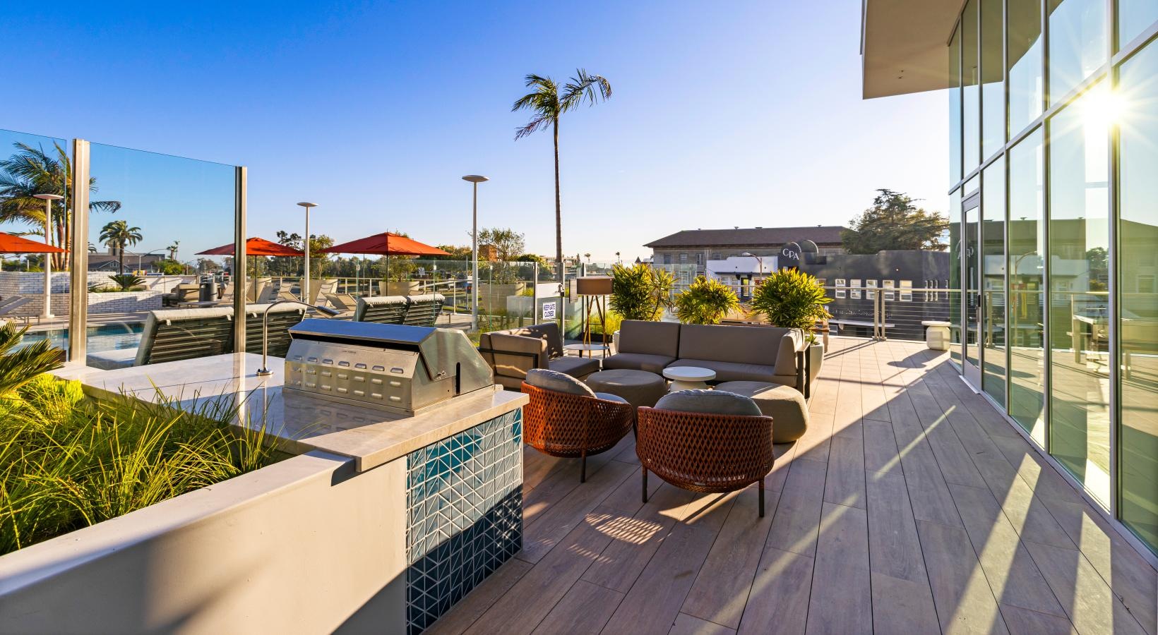 Enjoy our resident-only features a patio with chairs and tables