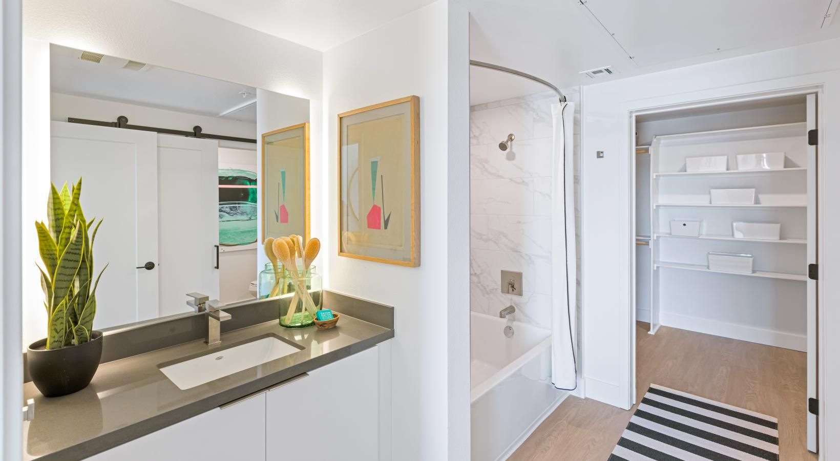 Bathroom options with thoughtful details a bathroom with a sink and a shower