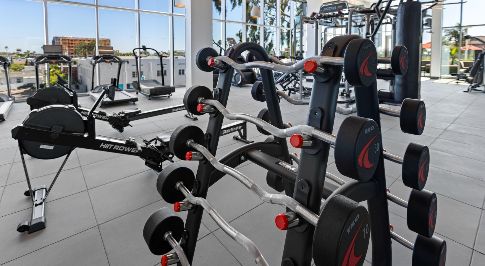 Cutting-edge amenities at your fingertips Open and well-lit fitness center